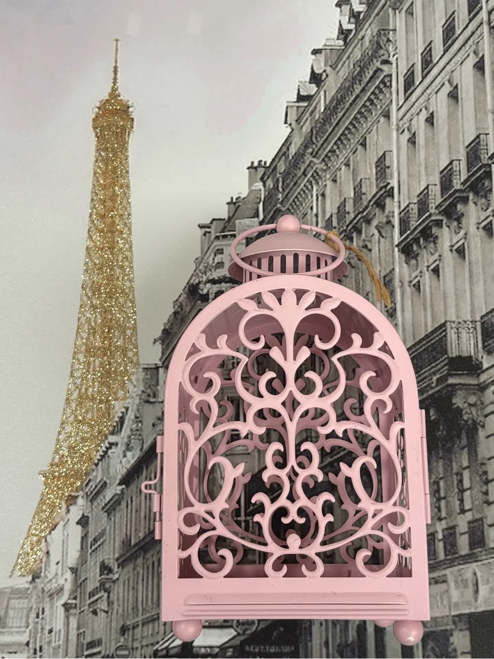 Pink Ornate Filigree Metal Candle Lantern | Shabby Chic Cottagecore Decor